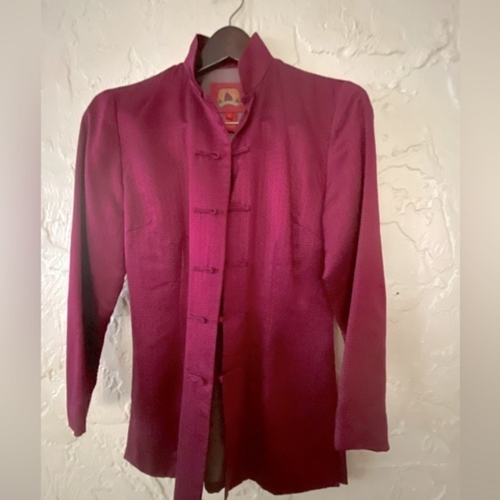 Shanghai Tang 100% Silk Jacket Burgundy Size 6 Excellent Condition